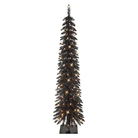 6ft. Pre-Lit Black Alpine Pencil Artificial Christmas Tree, Clear Lights